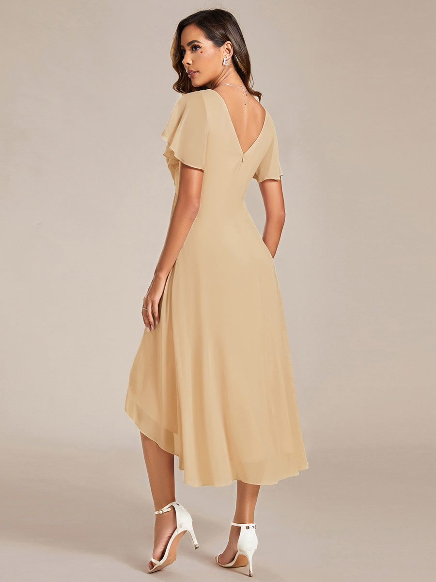 Plus Size Pleated Midi Ruffles Sleeve Chiffon Bridesmaid Dress