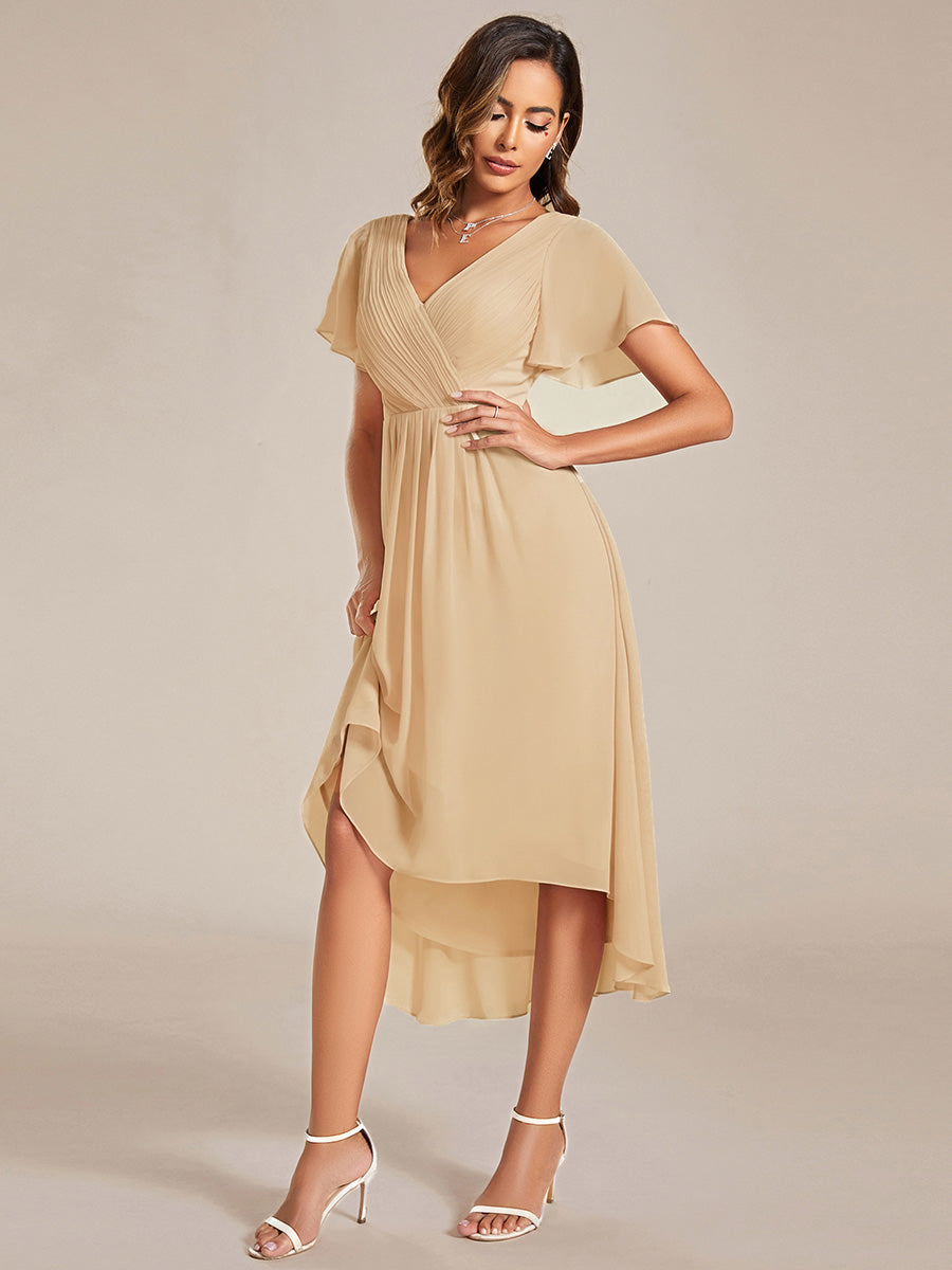 Plus Size Pleated Midi Ruffles Sleeve Chiffon Bridesmaid Dress