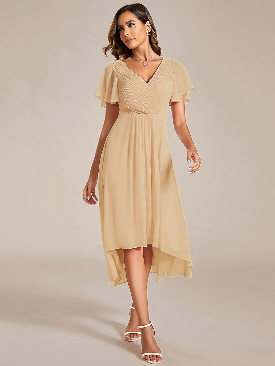 Plus Size Pleated Midi Ruffles Sleeve Chiffon Bridesmaid Dress