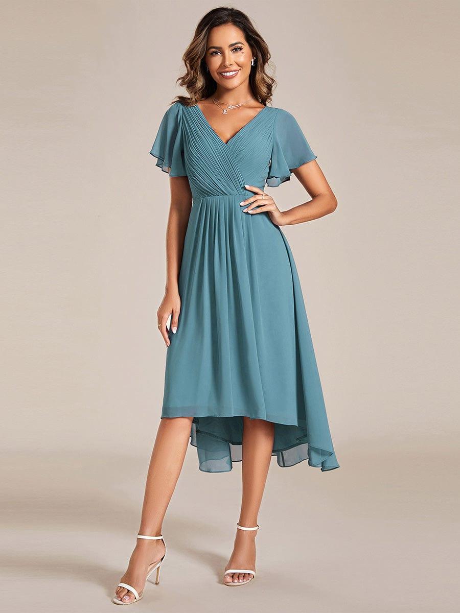 Plus Size Pleated Midi Ruffles Sleeve Chiffon Bridesmaid Dress