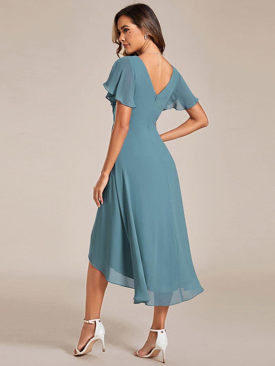 Plus Size Pleated Midi Ruffles Sleeve Chiffon Bridesmaid Dress