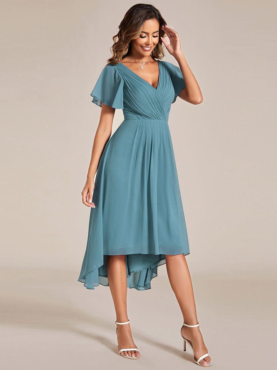 Plus Size Pleated Midi Ruffles Sleeve Chiffon Bridesmaid Dress