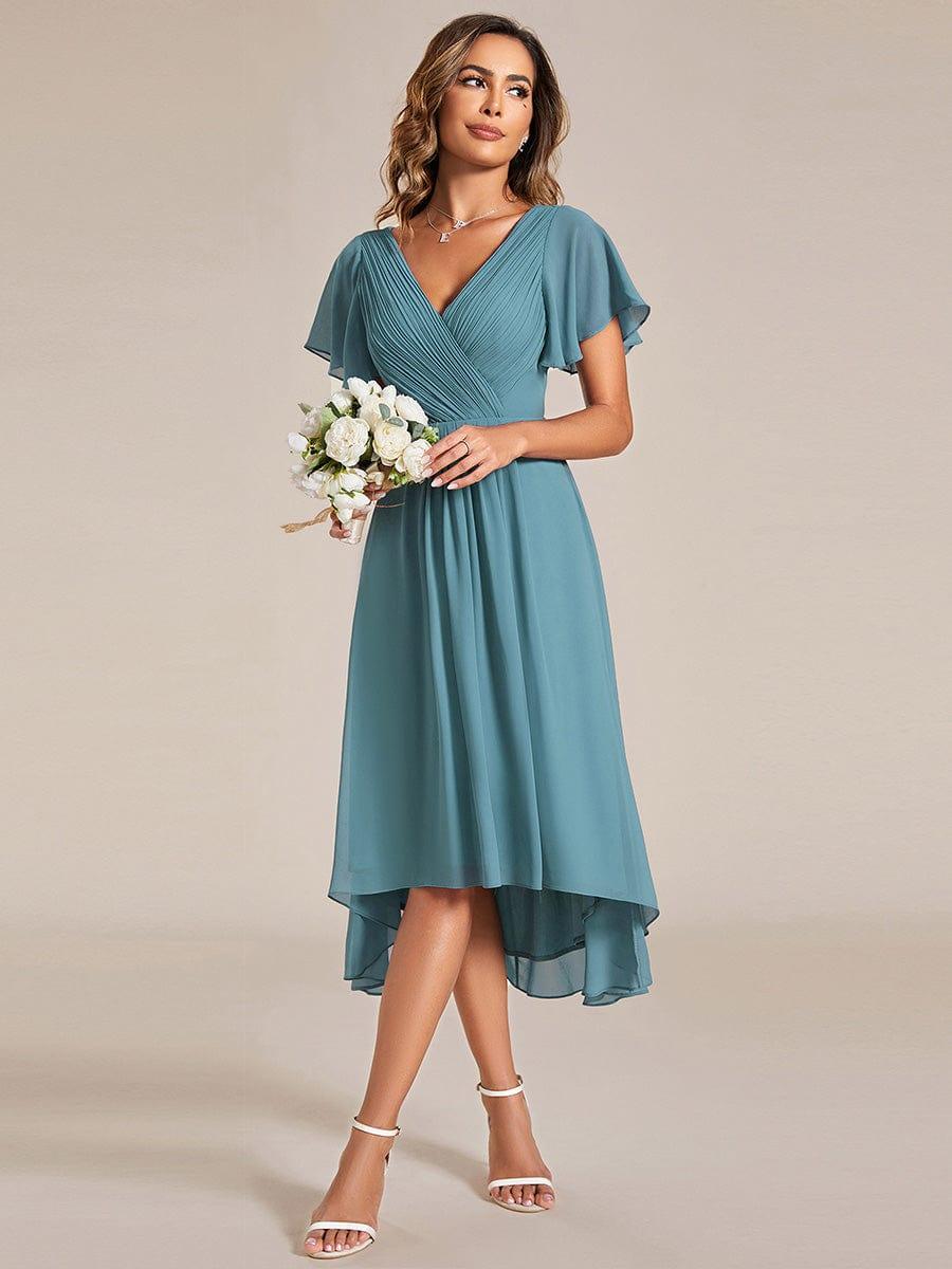 Plus Size Pleated Midi Ruffles Sleeve Chiffon Bridesmaid Dress