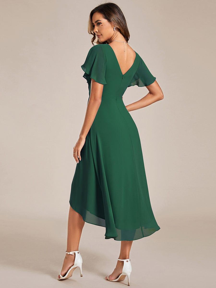 Plus Size Pleated Midi Ruffles Sleeve Chiffon Bridesmaid Dress