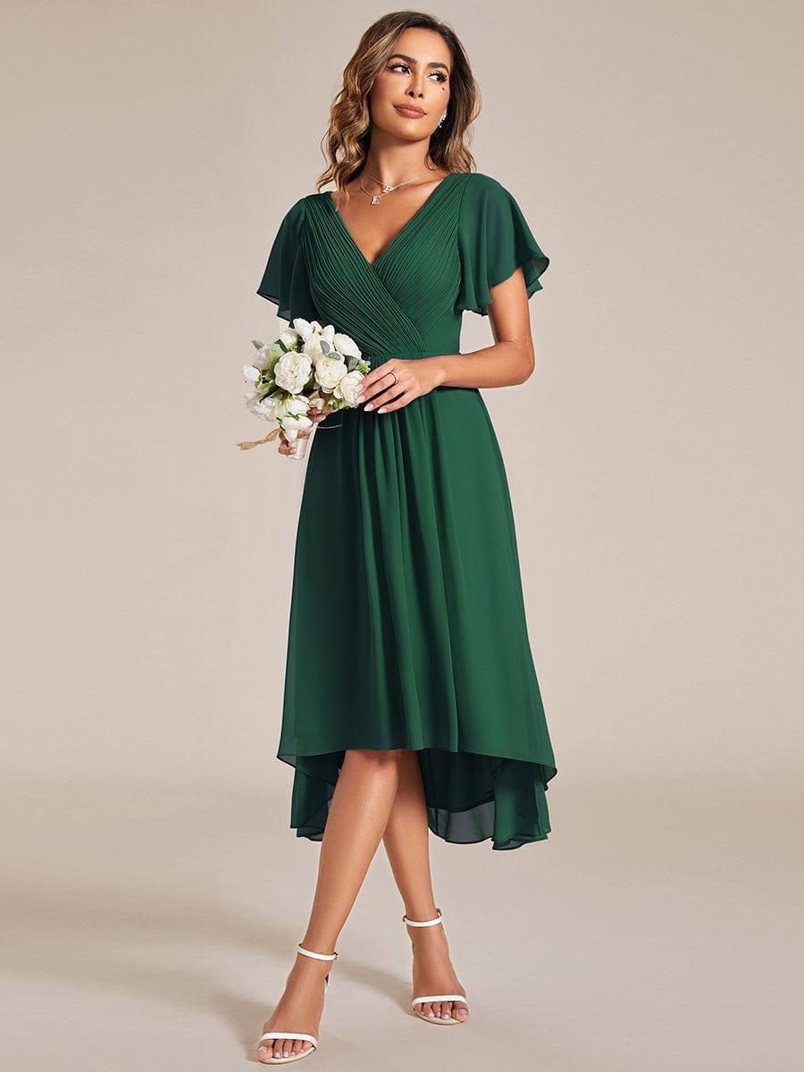 Plus Size Pleated Midi Ruffles Sleeve Chiffon Bridesmaid Dress