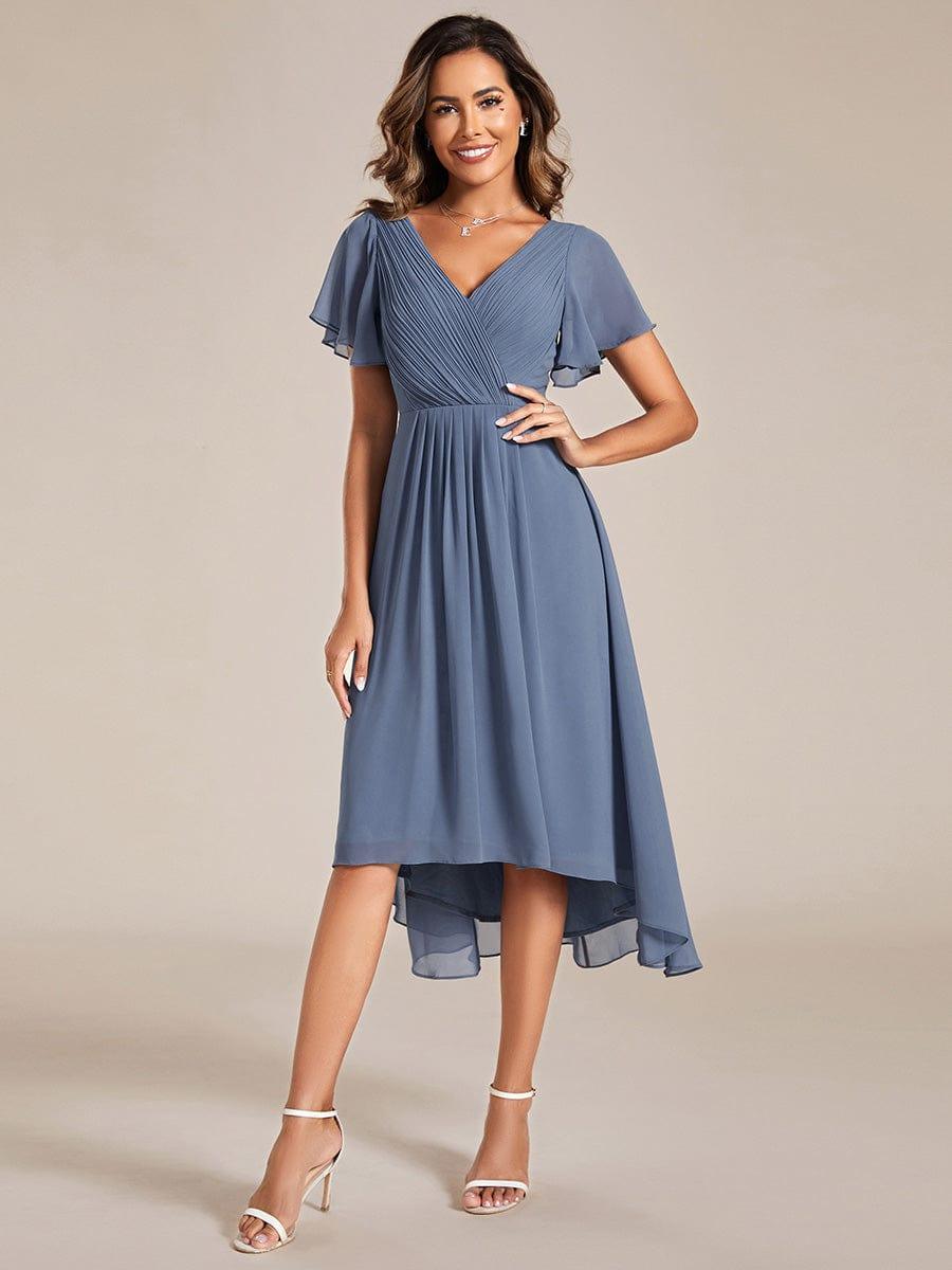 Plus Size Pleated Midi Ruffles Sleeve Chiffon Bridesmaid Dress