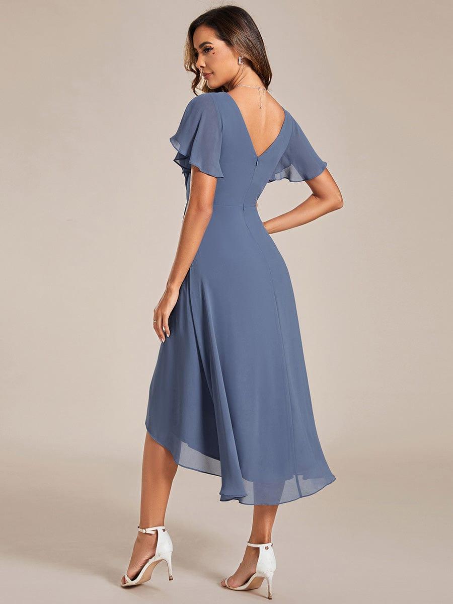 Plus Size Pleated Midi Ruffles Sleeve Chiffon Bridesmaid Dress