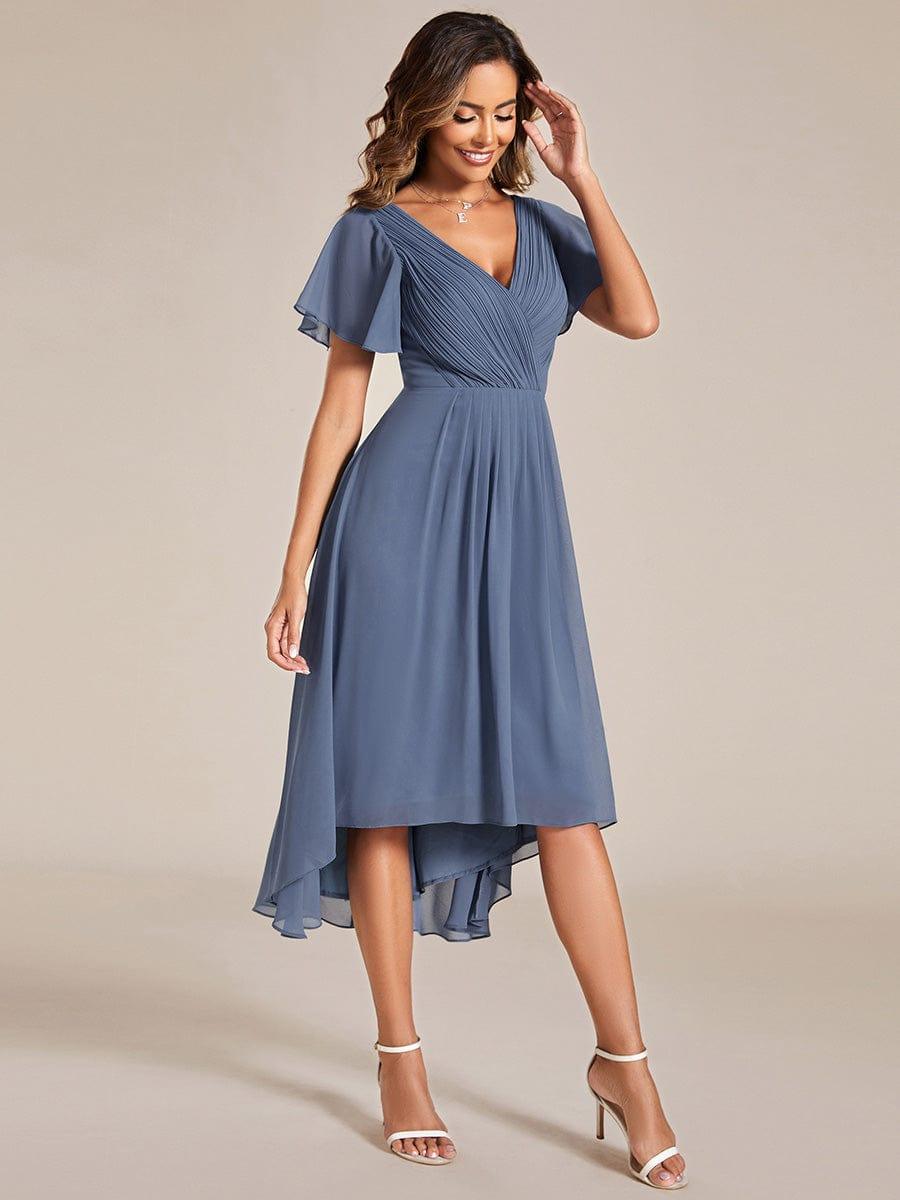 Plus Size Pleated Midi Ruffles Sleeve Chiffon Bridesmaid Dress