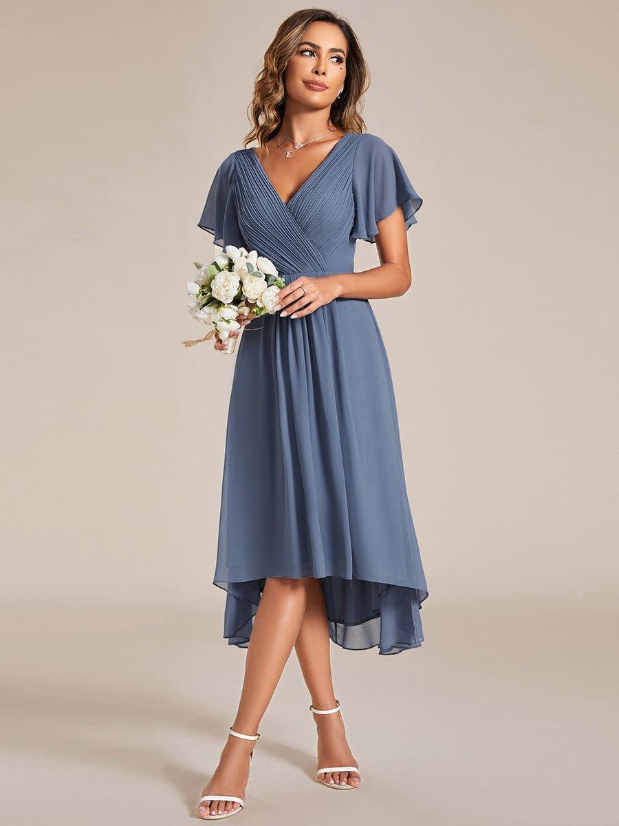 Plus Size Pleated Midi Ruffles Sleeve Chiffon Bridesmaid Dress