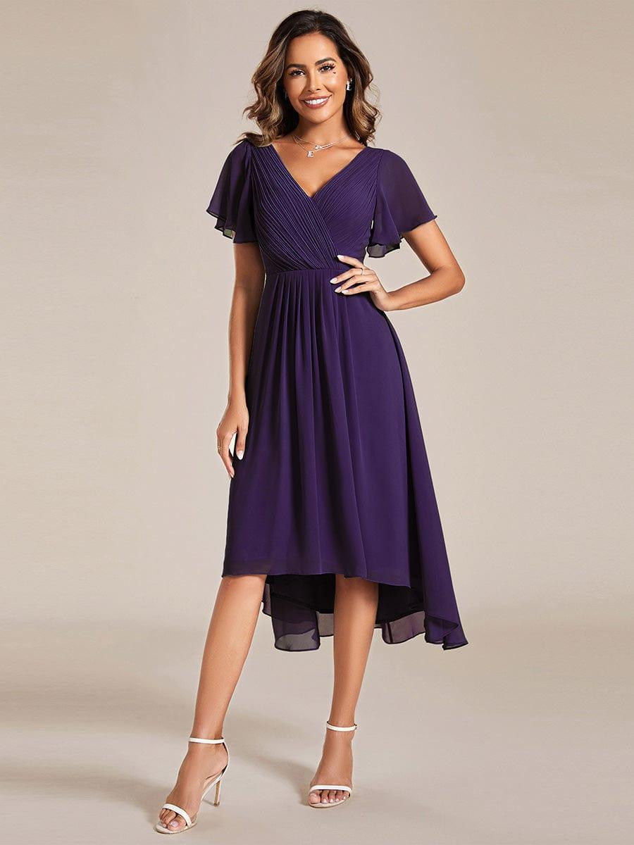 Plus Size Pleated Midi Ruffles Sleeve Chiffon Bridesmaid Dress