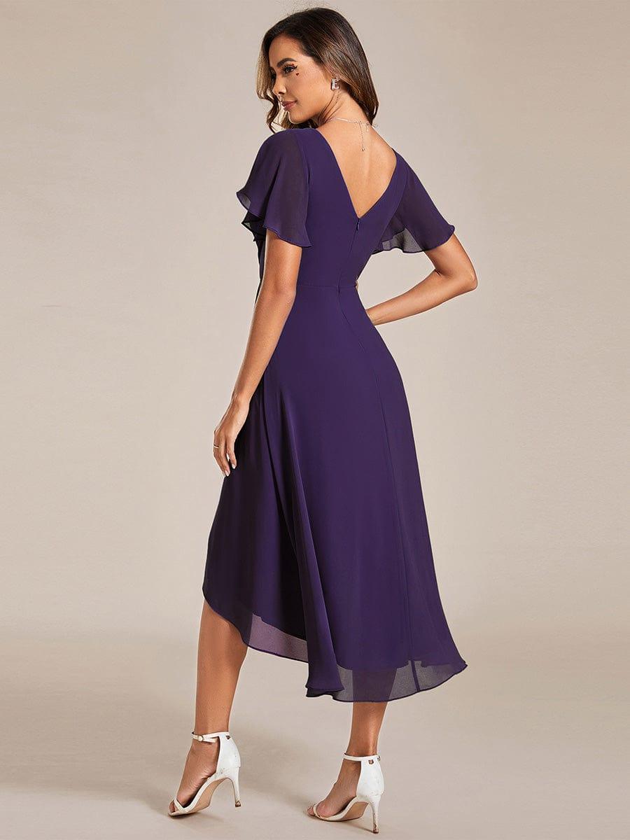 Plus Size Pleated Midi Ruffles Sleeve Chiffon Bridesmaid Dress