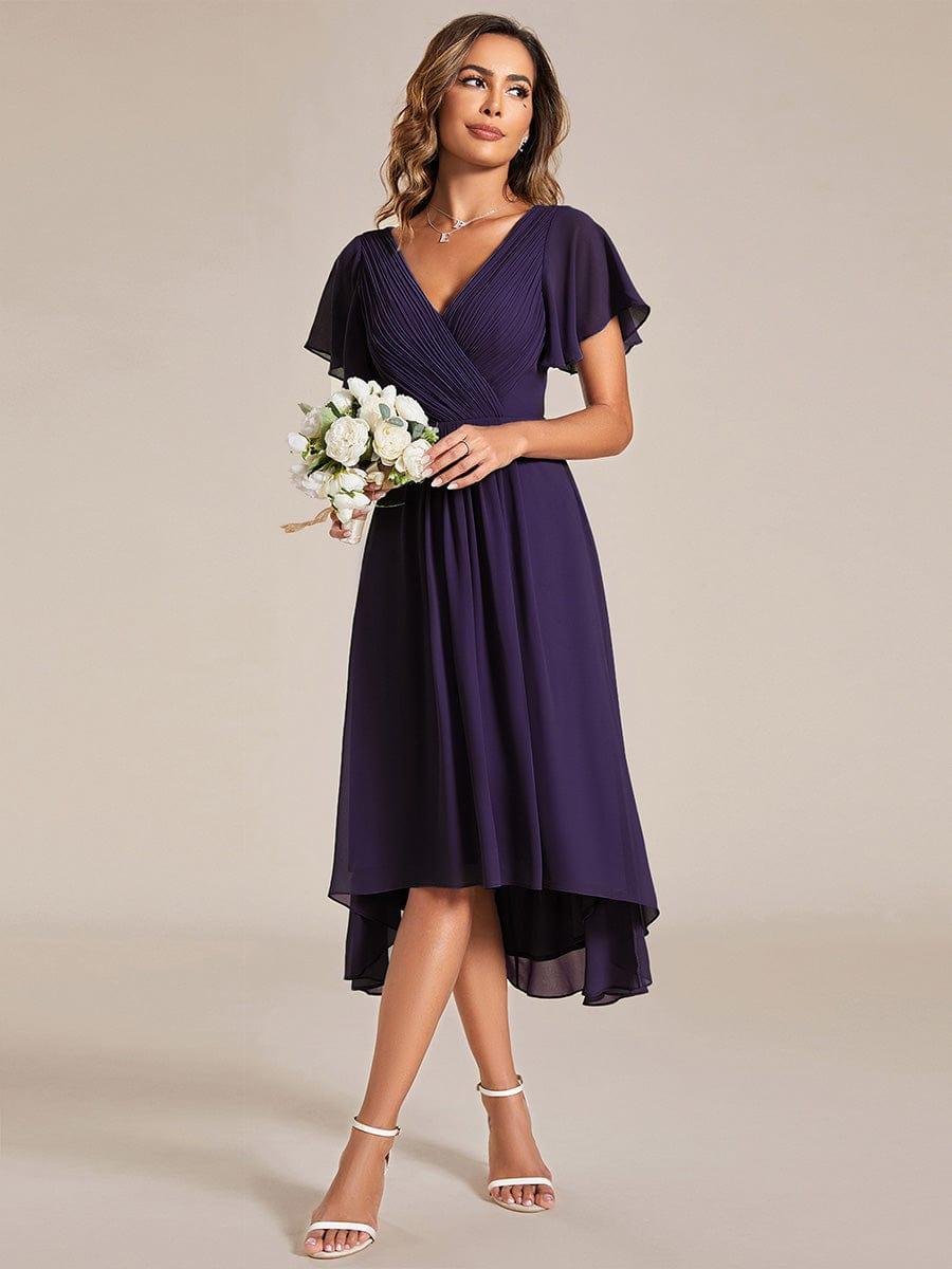 Plus Size Pleated Midi Ruffles Sleeve Chiffon Bridesmaid Dress