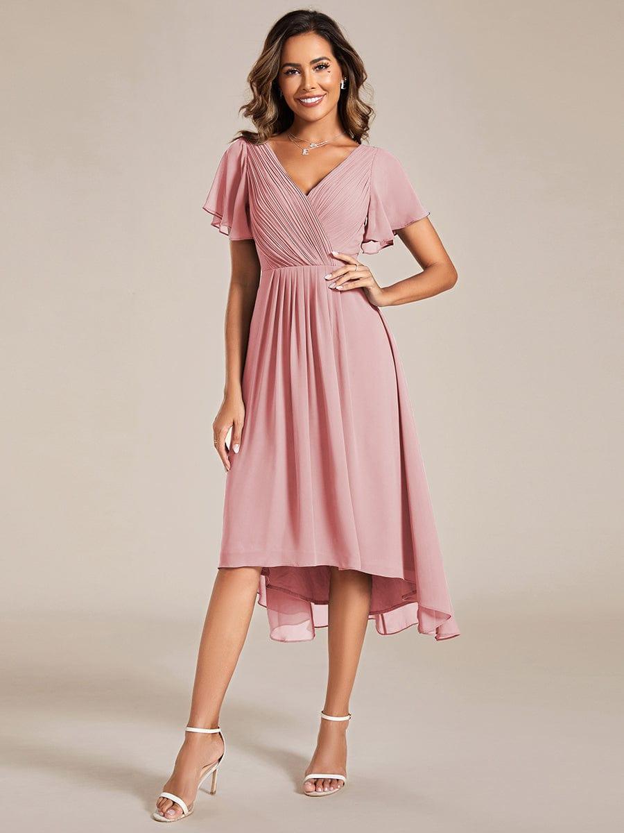 Plus Size Pleated Midi Ruffles Sleeve Chiffon Bridesmaid Dress