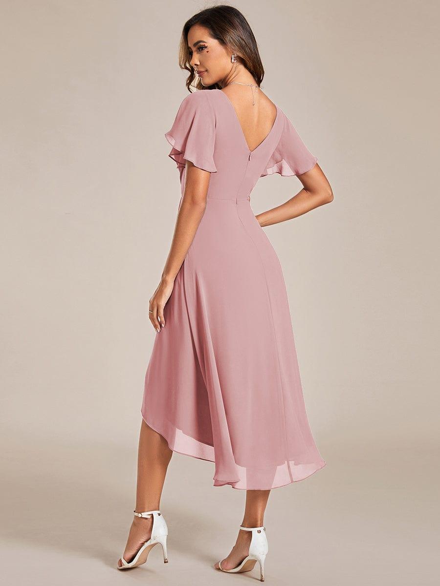 Plus Size Pleated Midi Ruffles Sleeve Chiffon Bridesmaid Dress