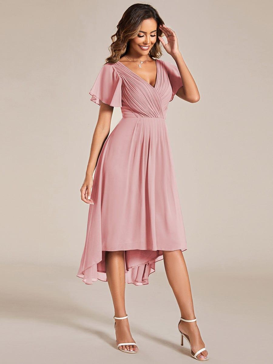 Plus Size Pleated Midi Ruffles Sleeve Chiffon Bridesmaid Dress