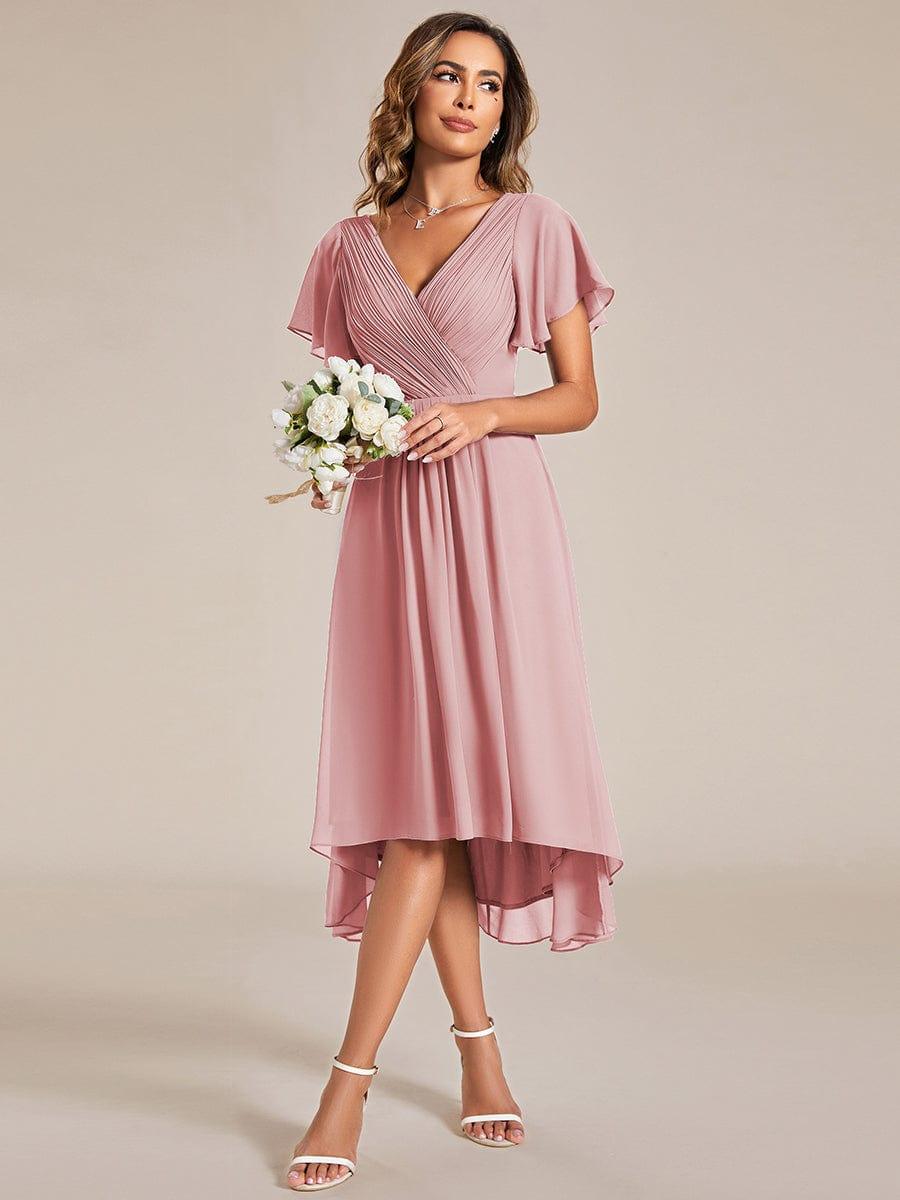 Plus Size Pleated Midi Ruffles Sleeve Chiffon Bridesmaid Dress