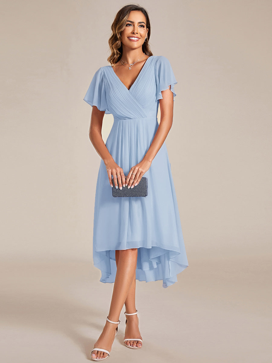 Plus Size Pleated Midi Ruffles Sleeve Chiffon Bridesmaid Dress