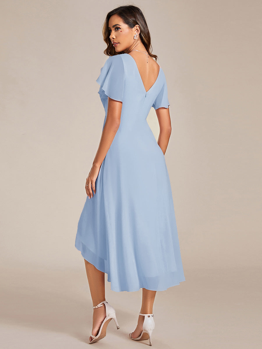Plus Size Pleated Midi Ruffles Sleeve Chiffon Bridesmaid Dress