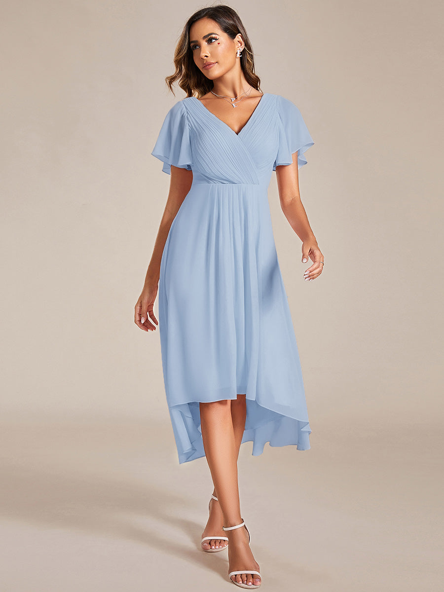 Plus Size Pleated Midi Ruffles Sleeve Chiffon Bridesmaid Dress