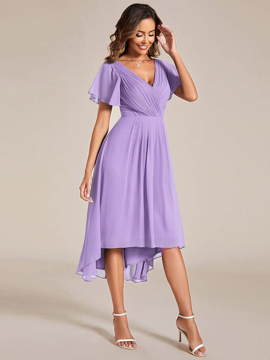 Plus Size Pleated Midi Ruffles Sleeve Chiffon Bridesmaid Dress