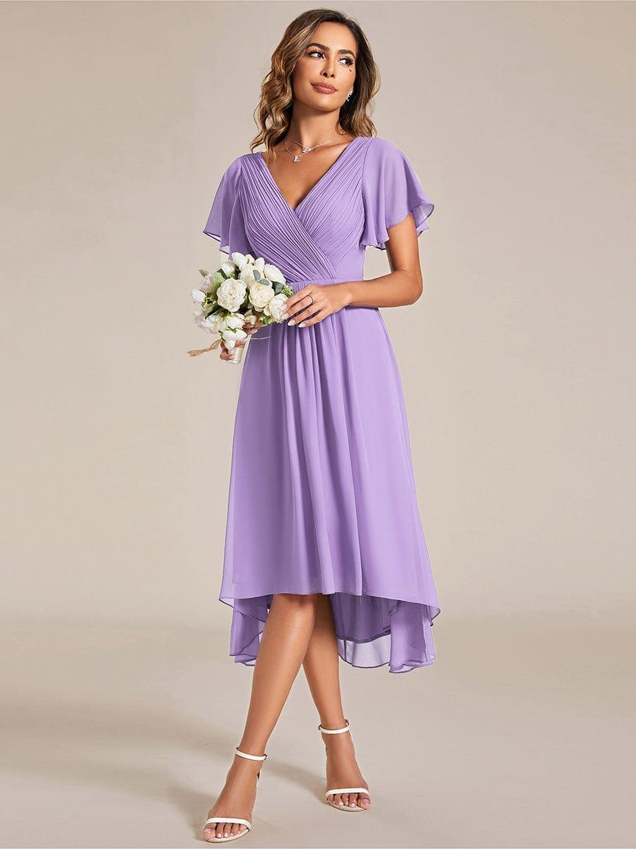 Plus Size Pleated Midi Ruffles Sleeve Chiffon Bridesmaid Dress