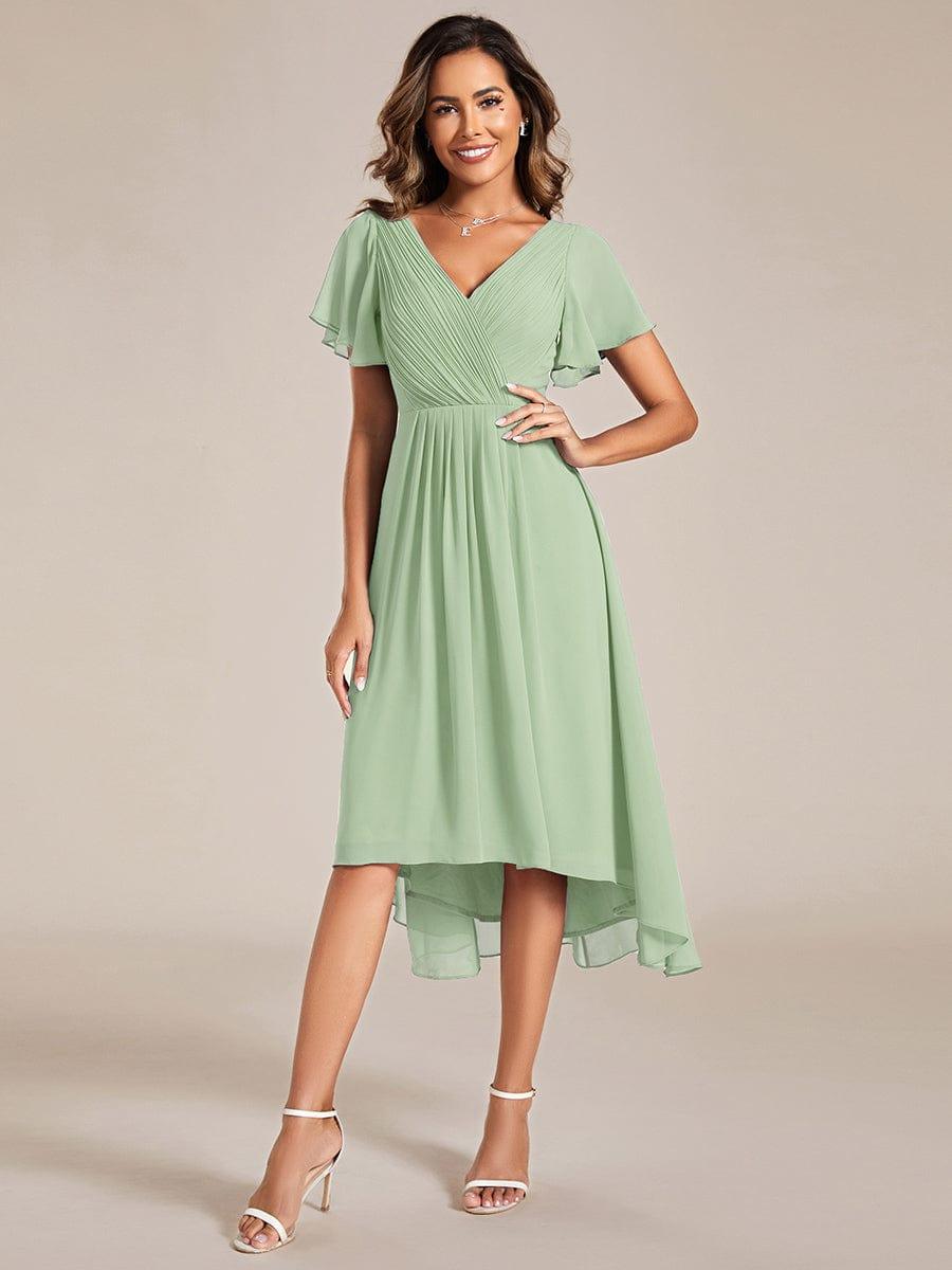 Plus Size Pleated Midi Ruffles Sleeve Chiffon Bridesmaid Dress