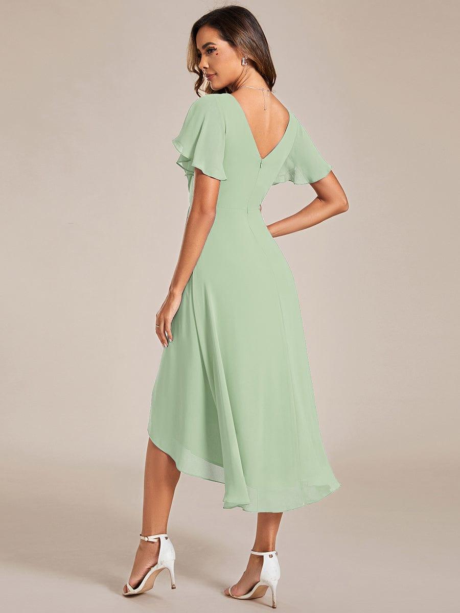 Plus Size Pleated Midi Ruffles Sleeve Chiffon Bridesmaid Dress