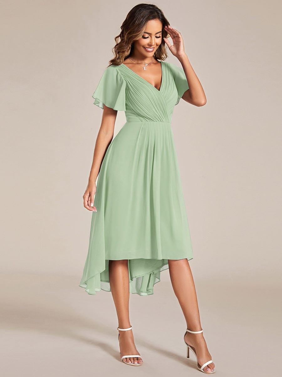 Plus Size Pleated Midi Ruffles Sleeve Chiffon Bridesmaid Dress