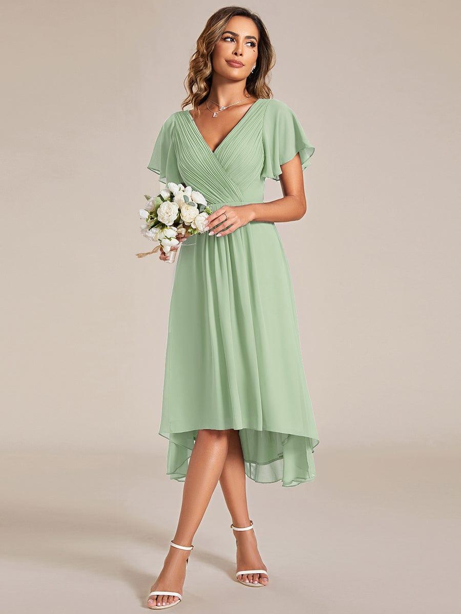 Plus Size Pleated Midi Ruffles Sleeve Chiffon Bridesmaid Dress