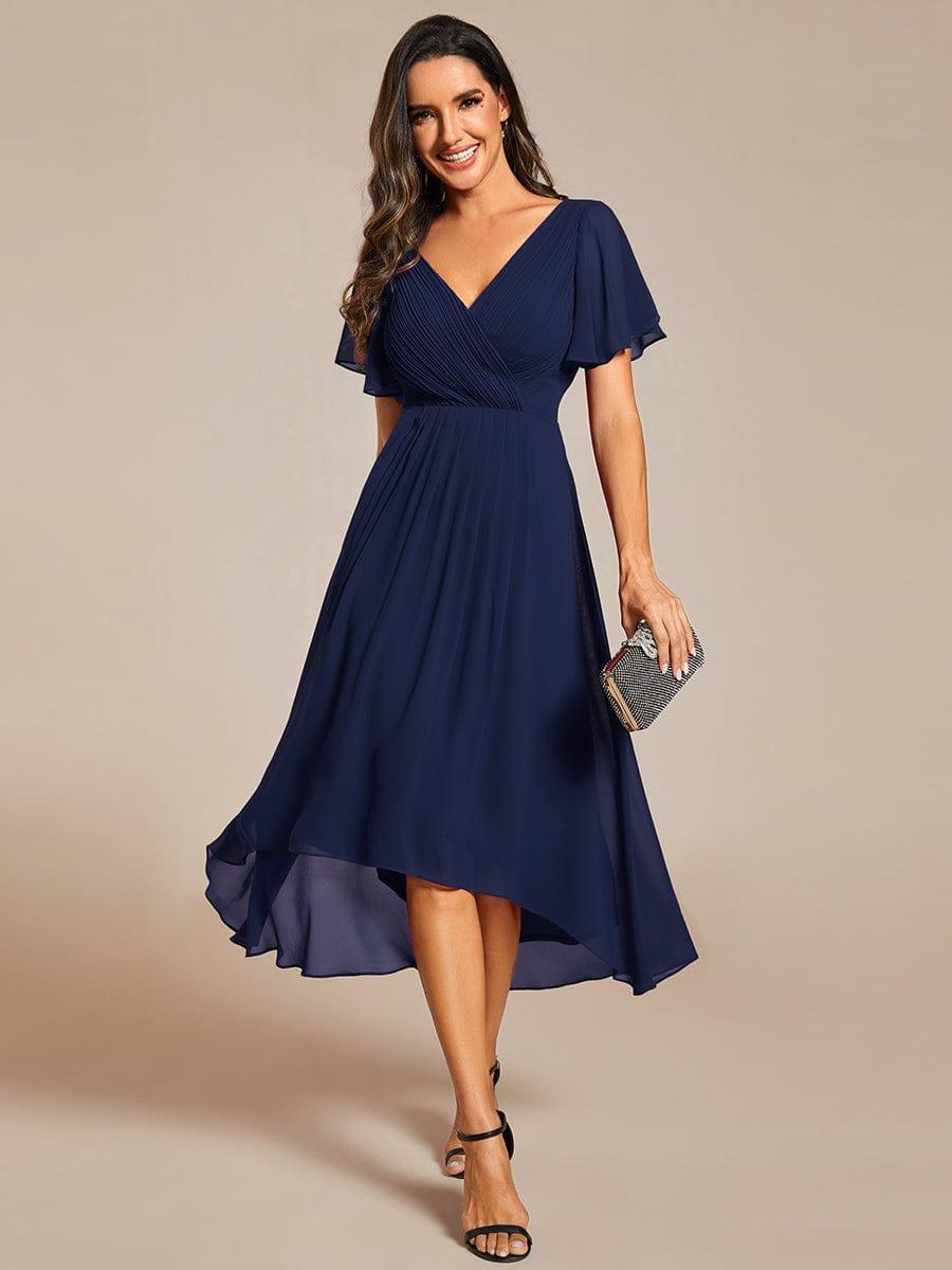 Plus Size Pleated Midi Ruffles Sleeve Chiffon Bridesmaid Dress