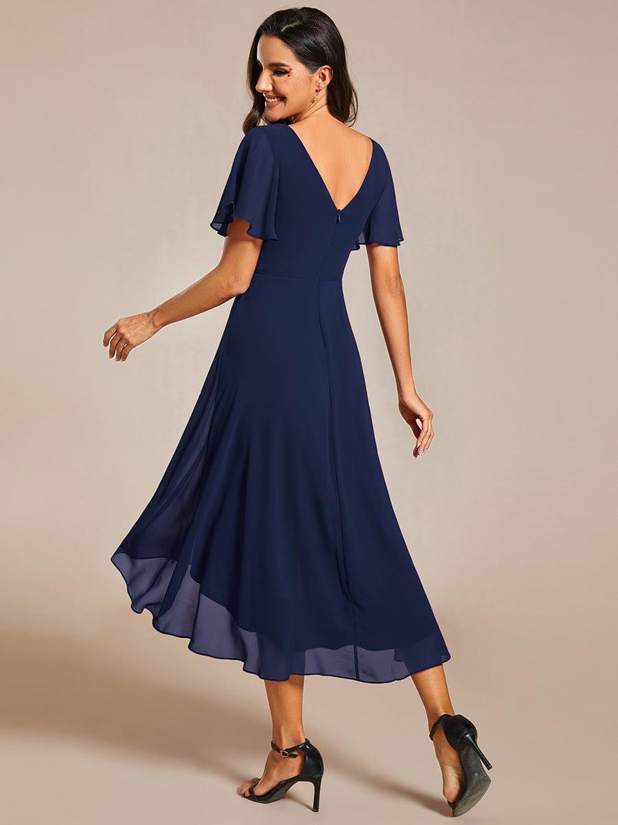 Plus Size Pleated Midi Ruffles Sleeve Chiffon Bridesmaid Dress