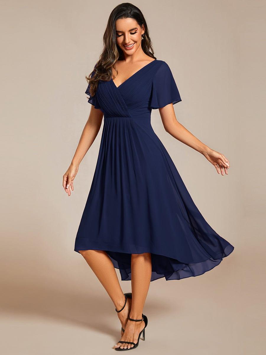 Plus Size Pleated Midi Ruffles Sleeve Chiffon Bridesmaid Dress