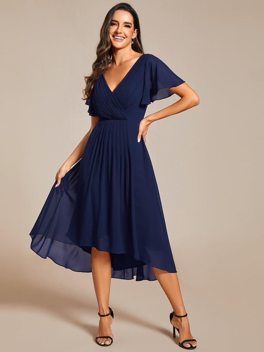 Plus Size Pleated Midi Ruffles Sleeve Chiffon Bridesmaid Dress