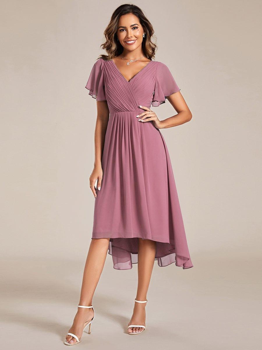 Plus Size Pleated Midi Ruffles Sleeve Chiffon Bridesmaid Dress