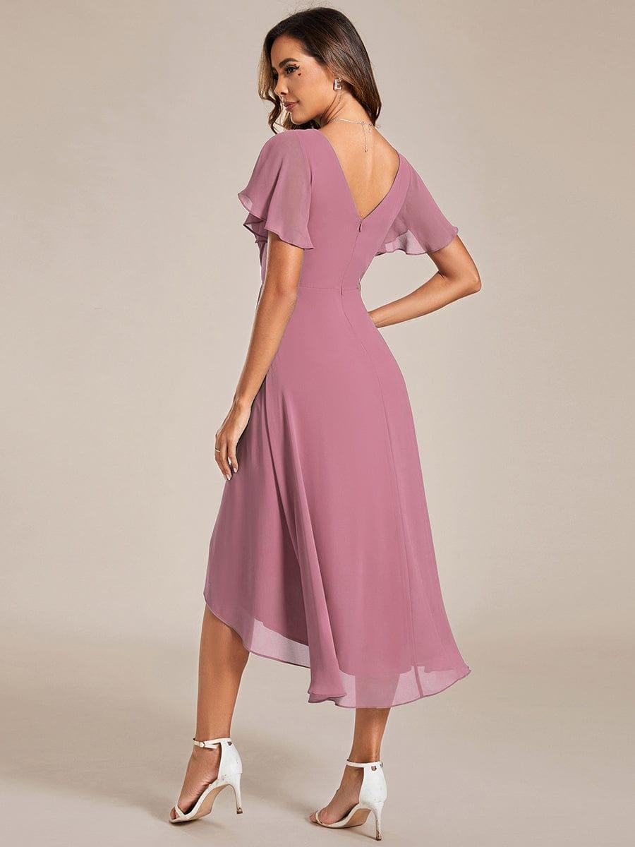 Plus Size Pleated Midi Ruffles Sleeve Chiffon Bridesmaid Dress