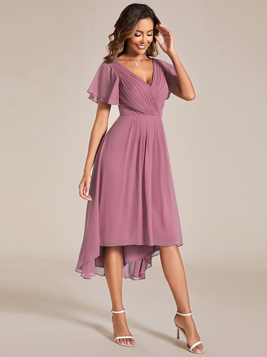 Plus Size Pleated Midi Ruffles Sleeve Chiffon Bridesmaid Dress