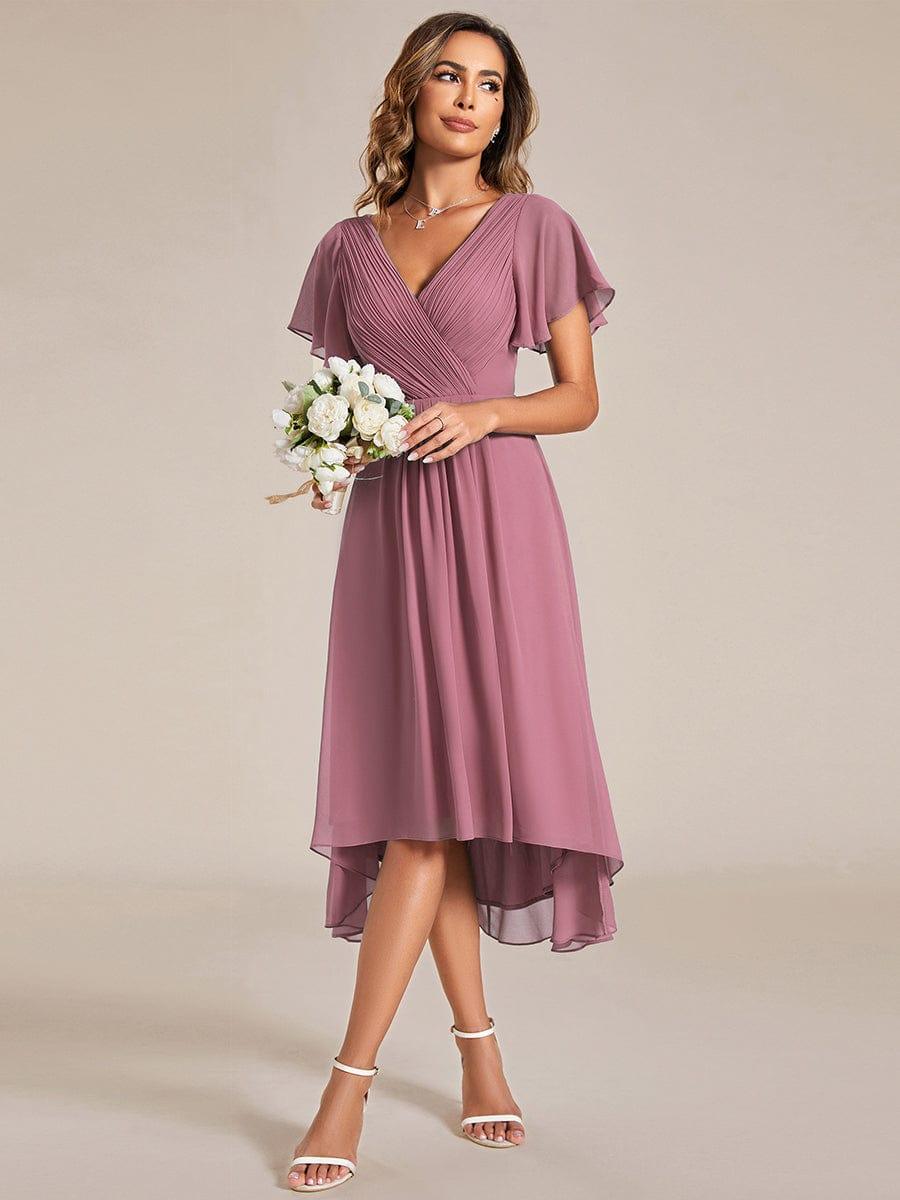 Plus Size Pleated Midi Ruffles Sleeve Chiffon Bridesmaid Dress