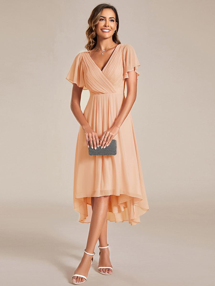 Plus Size Pleated Midi Ruffles Sleeve Chiffon Bridesmaid Dress