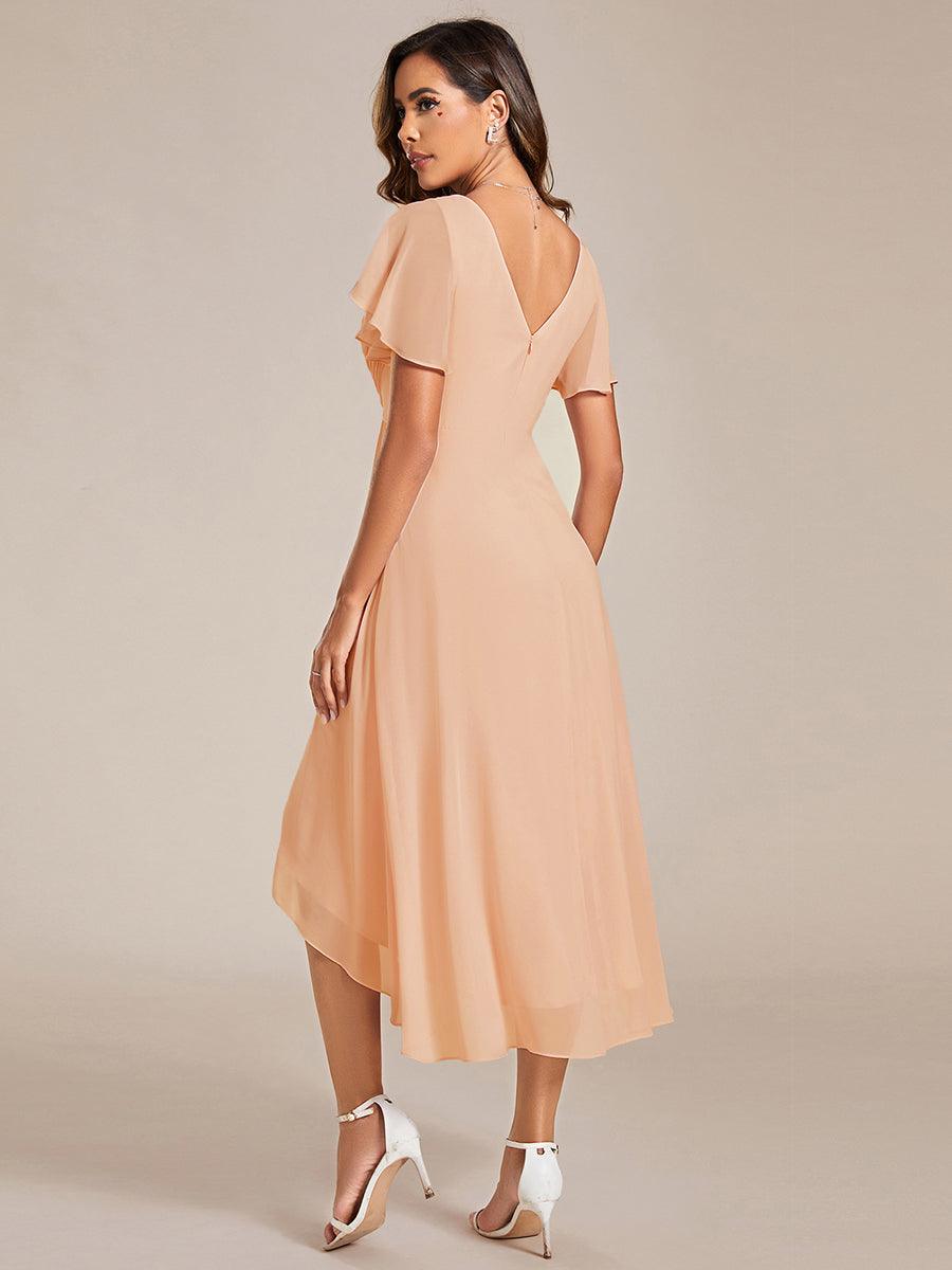 Plus Size Pleated Midi Ruffles Sleeve Chiffon Bridesmaid Dress