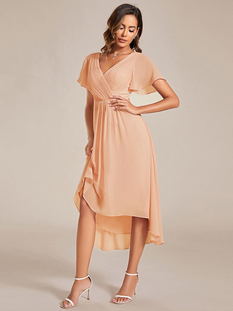 Plus Size Pleated Midi Ruffles Sleeve Chiffon Bridesmaid Dress
