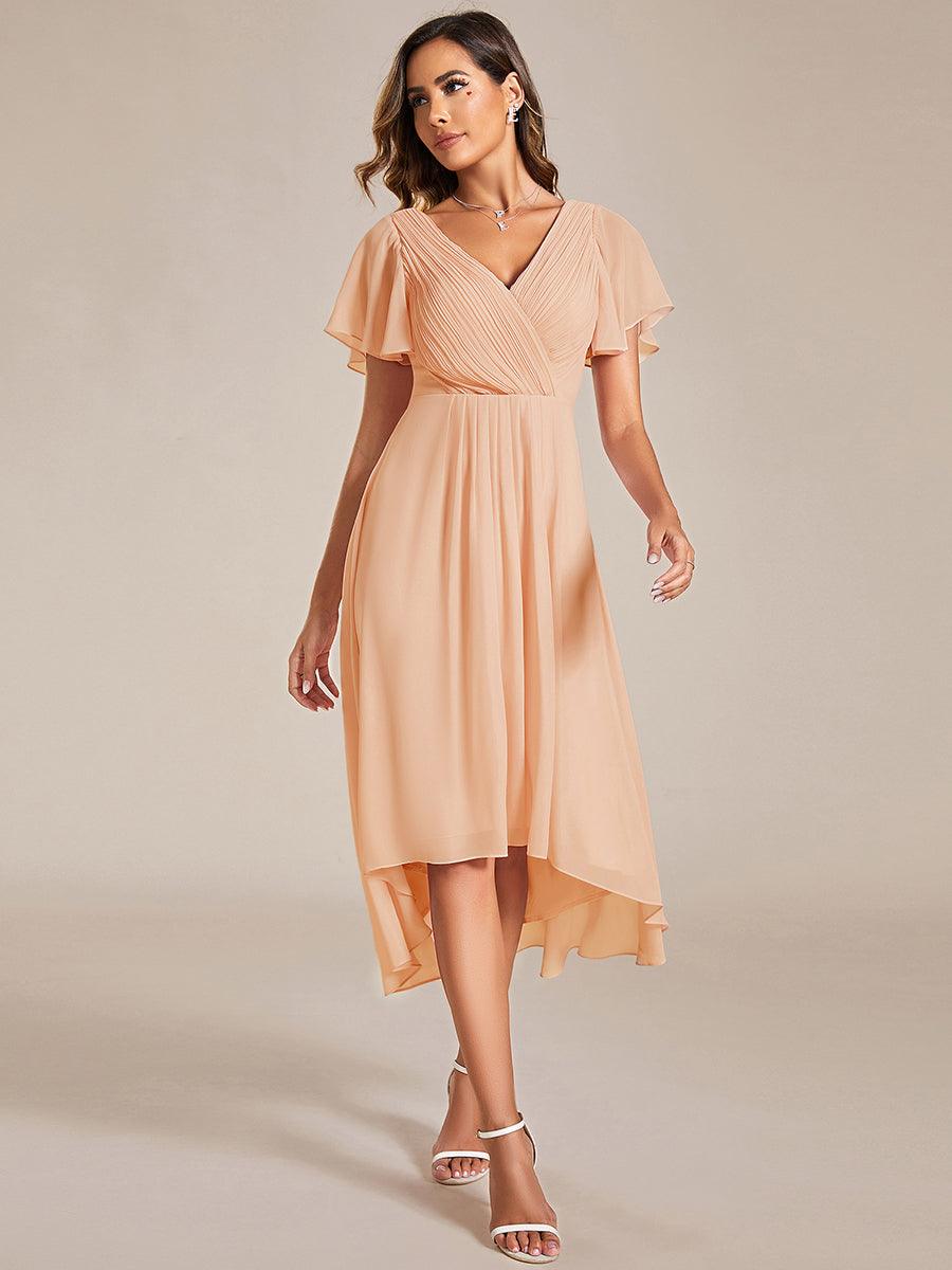 Plus Size Pleated Midi Ruffles Sleeve Chiffon Bridesmaid Dress