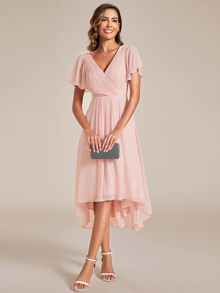 Plus Size Pleated Midi Ruffles Sleeve Chiffon Bridesmaid Dress
