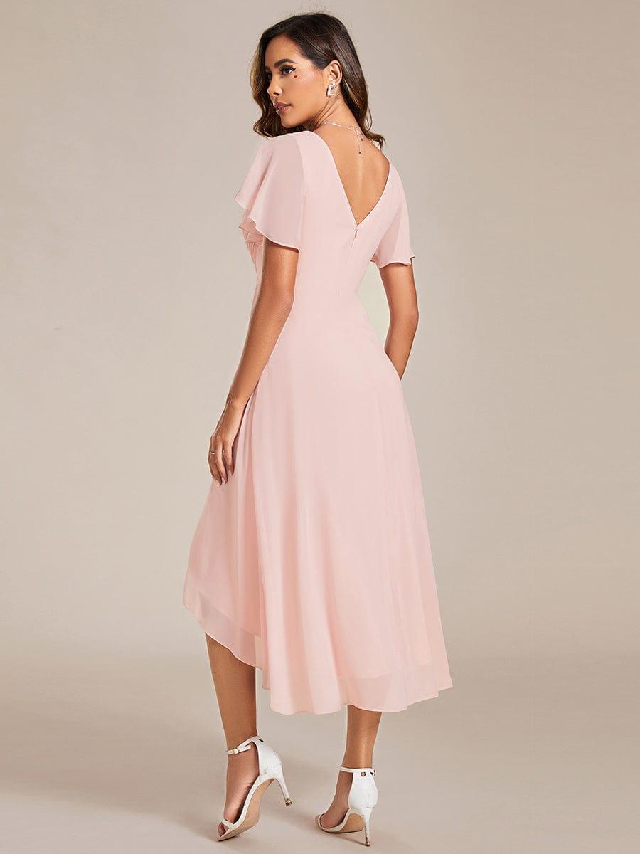 Plus Size Pleated Midi Ruffles Sleeve Chiffon Bridesmaid Dress