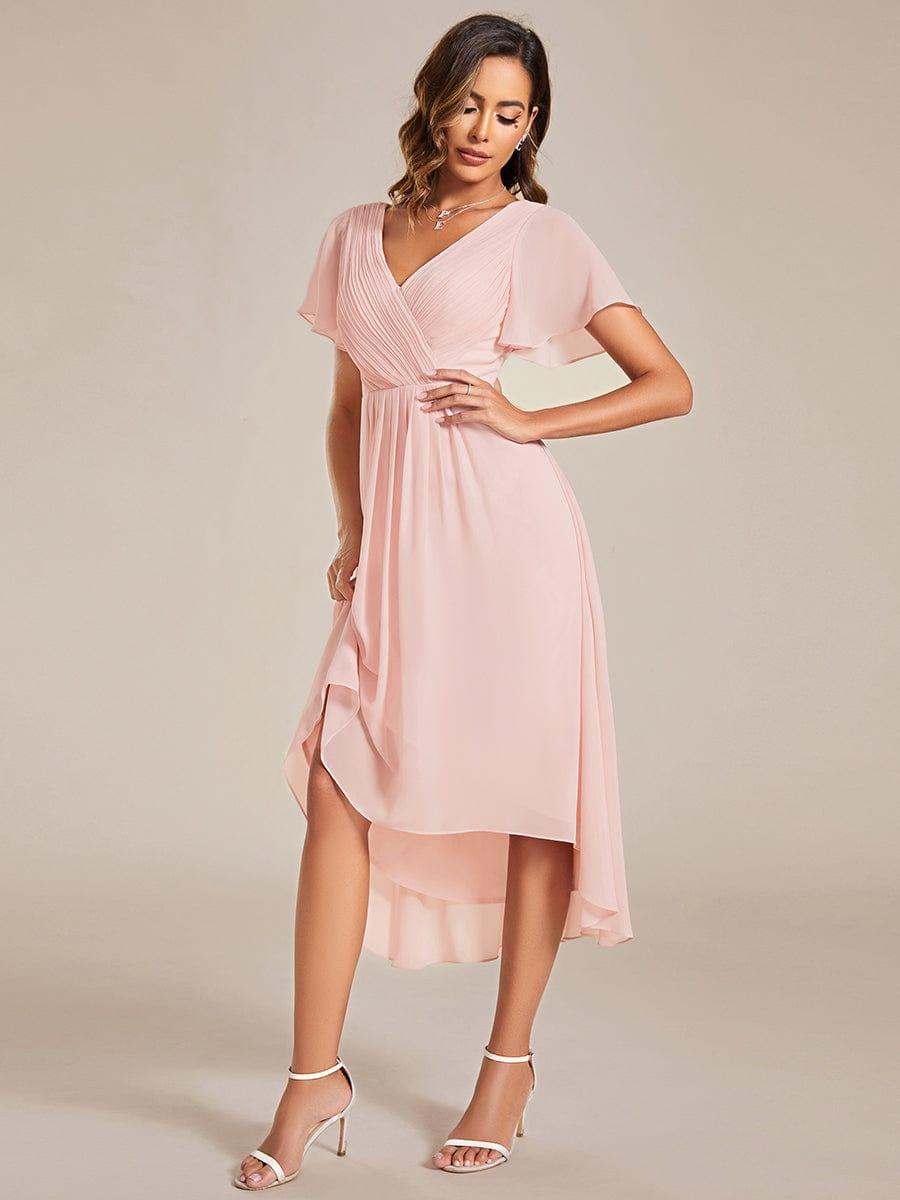 Plus Size Pleated Midi Ruffles Sleeve Chiffon Bridesmaid Dress
