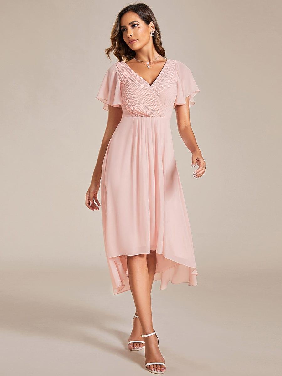 Plus Size Pleated Midi Ruffles Sleeve Chiffon Bridesmaid Dress