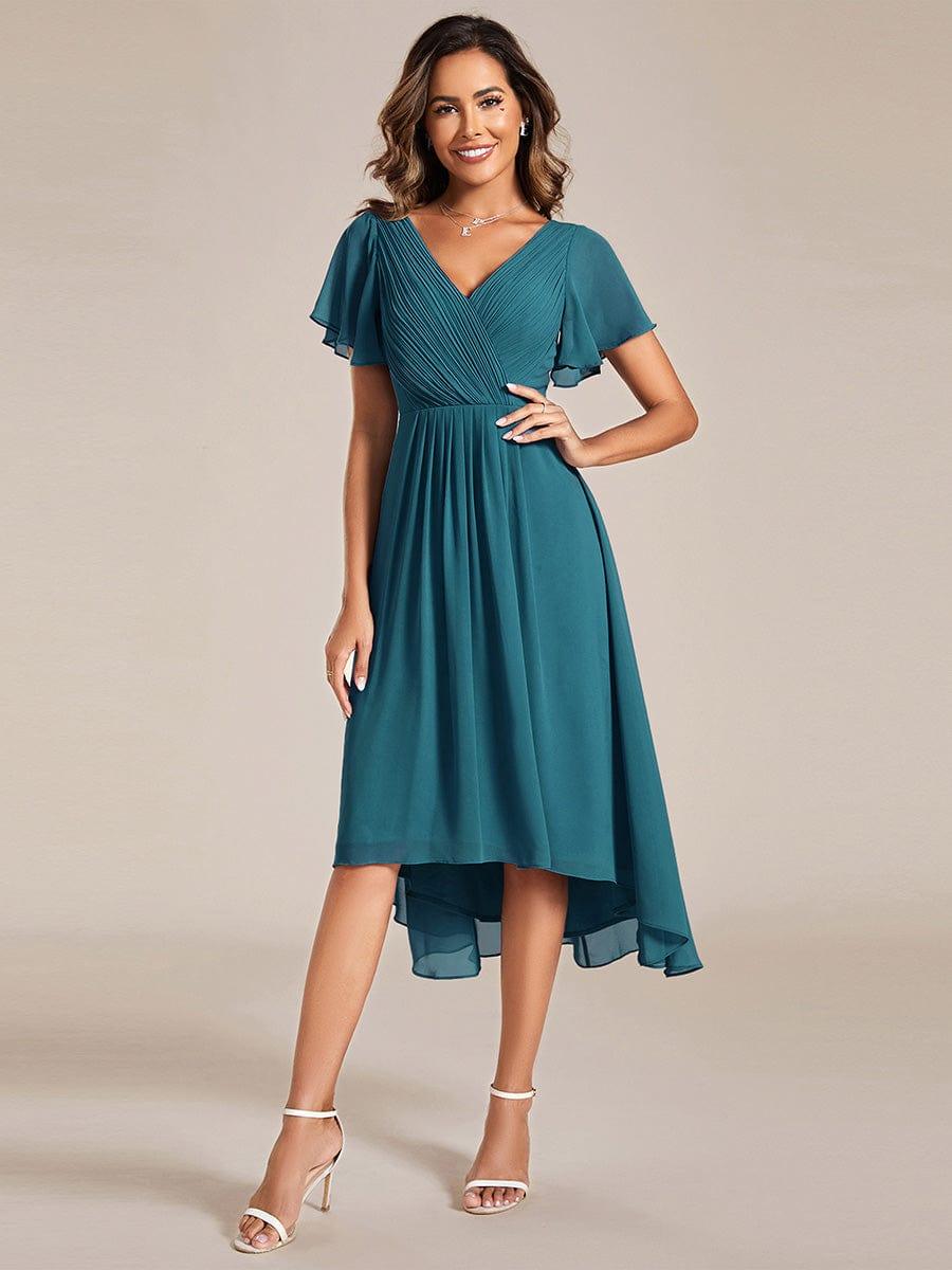 Plus Size Pleated Midi Ruffles Sleeve Chiffon Bridesmaid Dress