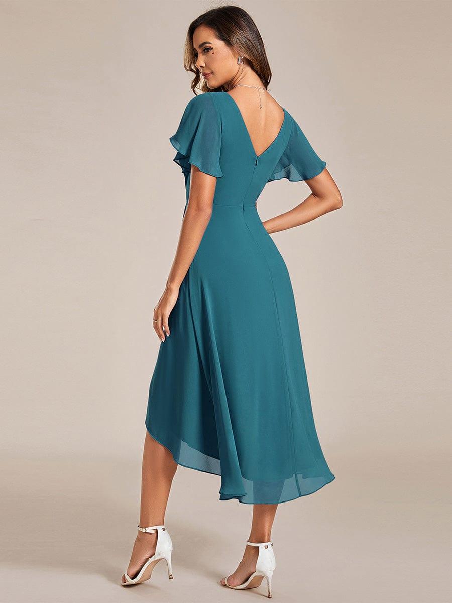 Plus Size Pleated Midi Ruffles Sleeve Chiffon Bridesmaid Dress