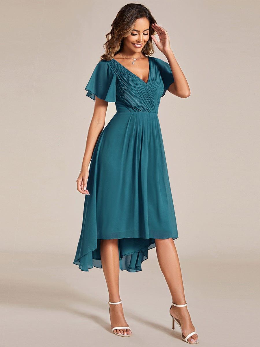 Plus Size Pleated Midi Ruffles Sleeve Chiffon Bridesmaid Dress