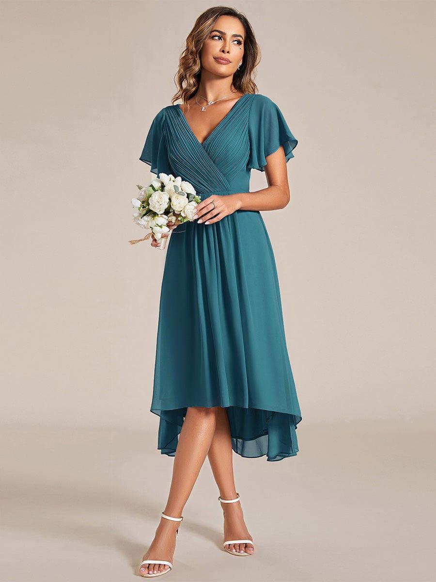 Plus Size Pleated Midi Ruffles Sleeve Chiffon Bridesmaid Dress
