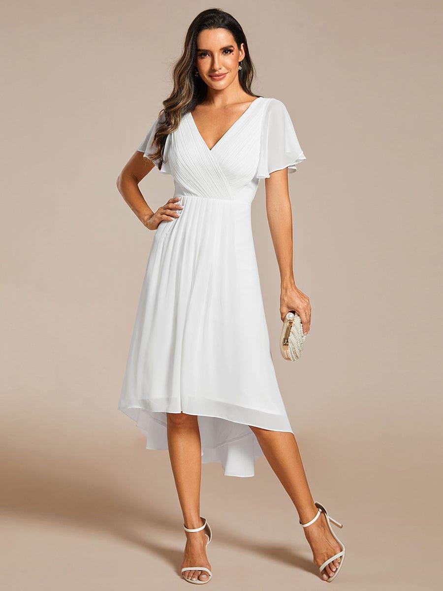 Plus Size Pleated Midi Ruffles Sleeve Chiffon Bridesmaid Dress